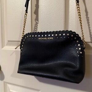Michael Kors Black Crossbody Bag with Gold Accents and Scalloped Detail
